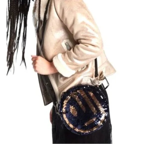 Desigual Round Crossbody Bag Purple Robot Reversible Sequins Shoulder - Picture 8 of 10